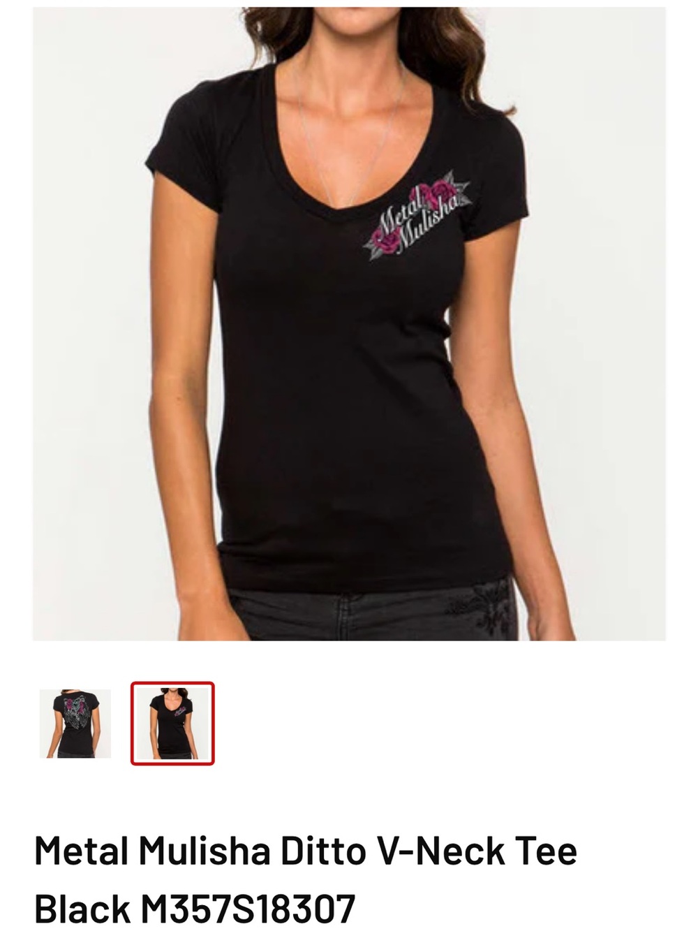 Metal Mulisha Black Short-Sleeve V-Neck Tee with Pink Graphic